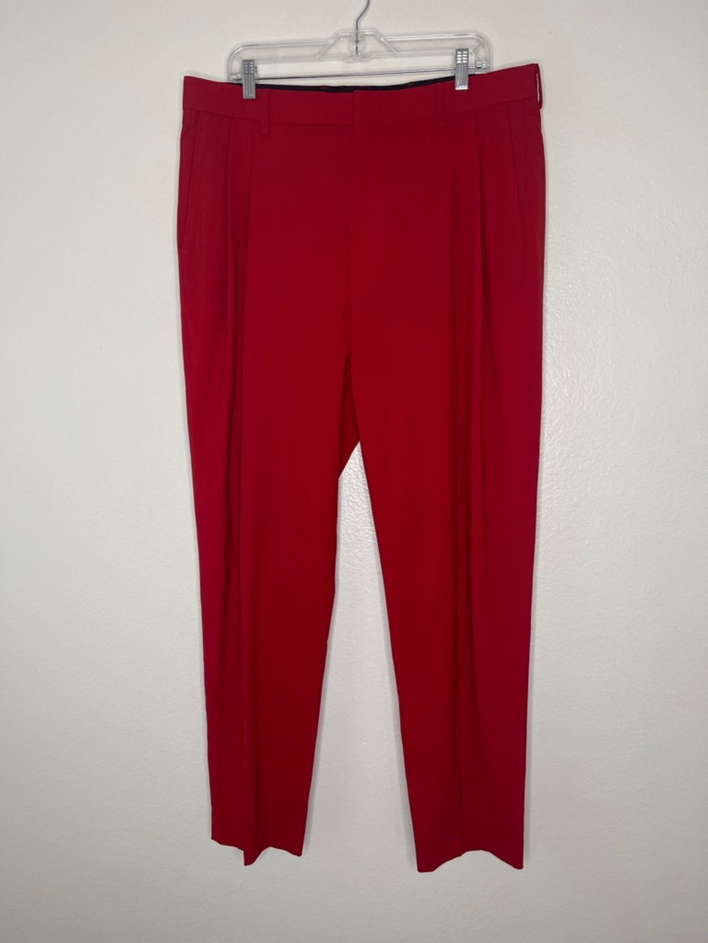 New Msgm Men's Red Wool Stretch Pleated Front Trousers Size It 52 Us 36